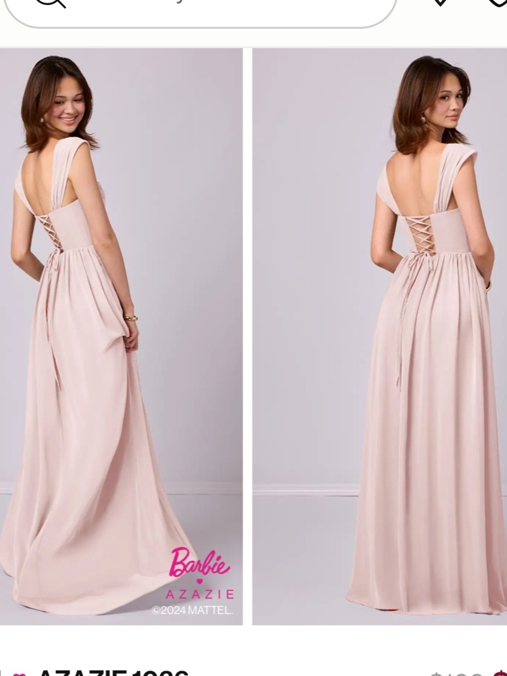 Azazie Blush Pink Chiffon Lace-Up Back Maxi Dress
